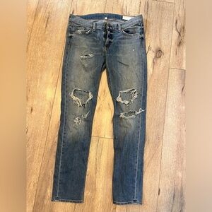 Woman Distressed Blue Jeans